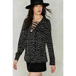 Nasty Gal Black Lioness Night Lace up Blouse Small